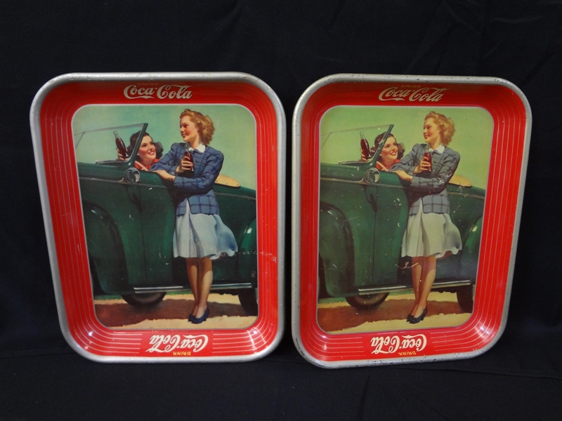 (2) 1942 Coca-Cola Trays "Two Girls by a Car" American Art Co.