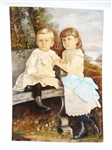 Original Pastel on Cloth Attached to Cloth of Two Young Children Signed O.W. Grabee