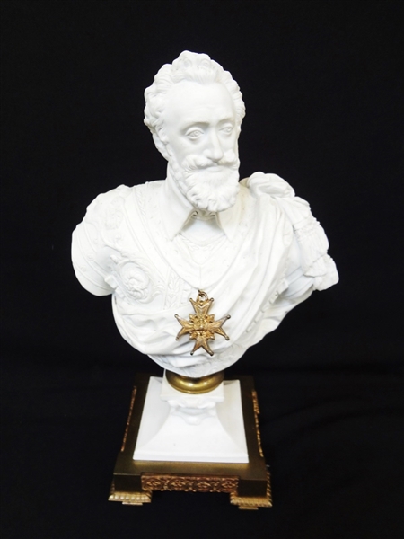 Biscuitware Bust of Henri IV Signed Sevres Porcelain 
