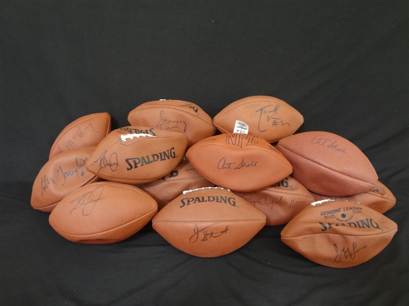 (16) Autographed Spalding and Wilson Footballs: Art Shell, Mark Brunell, Others