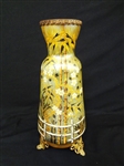 Loetz RARE Circa 1900 Japonism Style Vase With Filigree Ormolu Mount Feet and "M" Crimped Rim