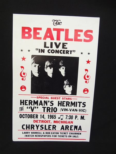 Poster Beatles Live in Concert Detroit Michigan Chrysler Arena One Sheet Cardboard 1965