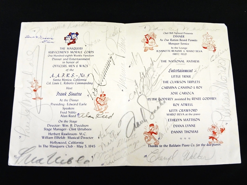 Frank Sinatra, Others Autographed Walt Disney Dinner Program LOA from James Spence Authentication