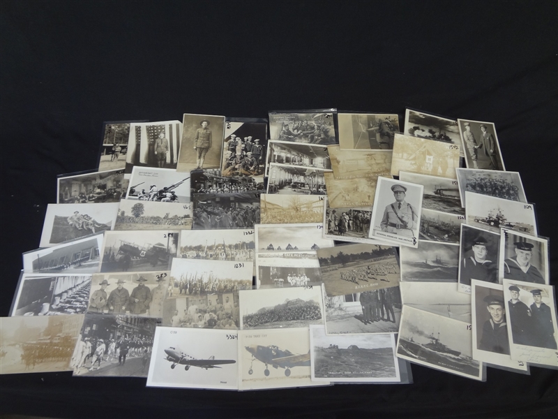 (54) Real Photo Postcards Military: Camp Life, Portraits, Planes, Ships