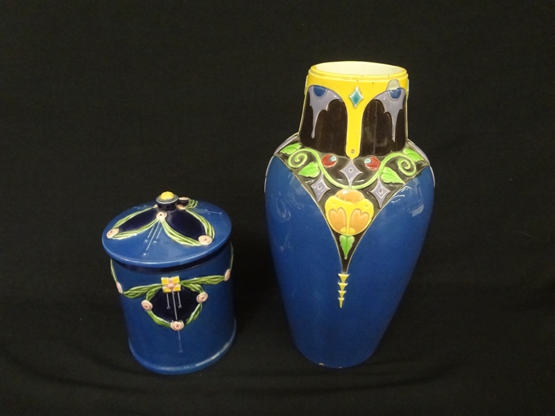 (2) Eichwald Pottery Pieces Czechoslavakia Vase and Jar