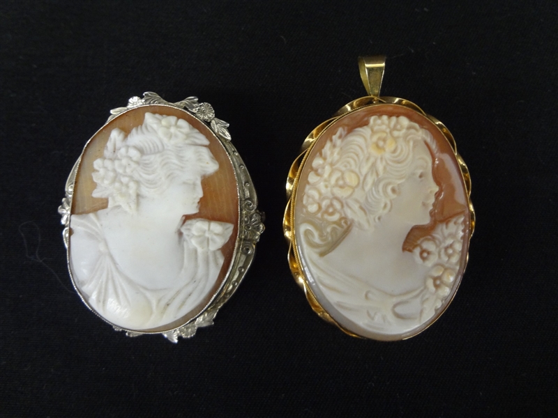 (2) 14k and 18k Gold Cameos