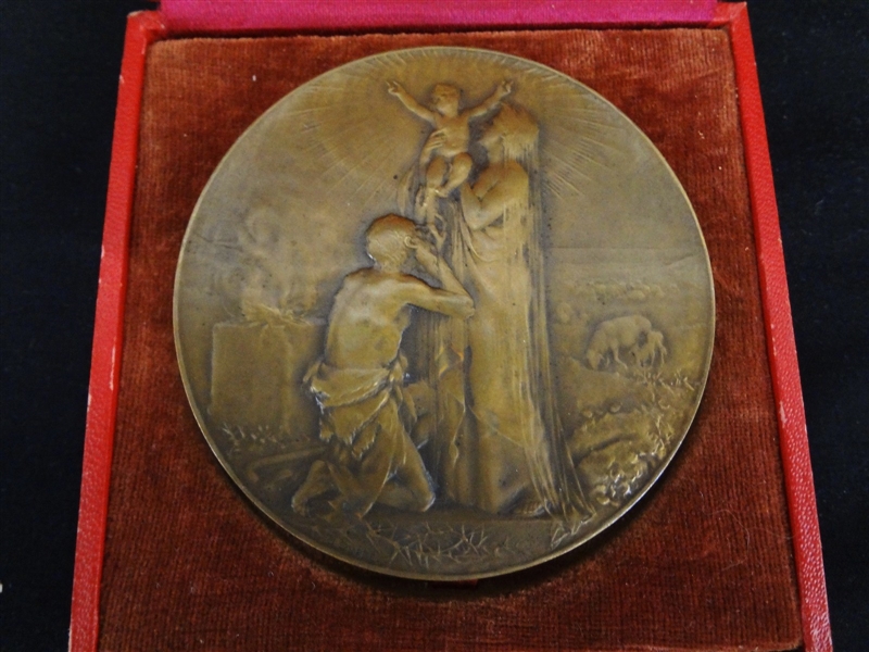 1901 Bronze Art Nouveau Medal "Redemption" by Georges Dupre.