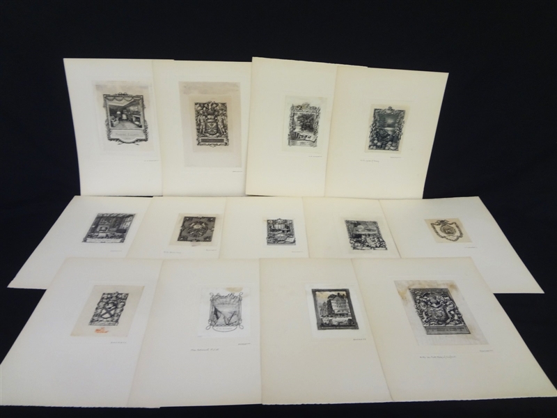 Group of (13) Antique Turn of the Century Book Plates by William Phillips Barrett