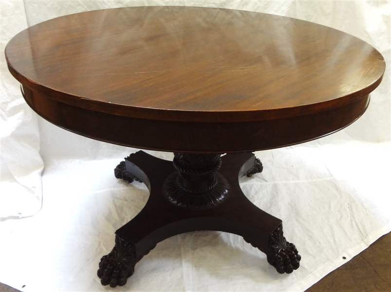 Attributed to R.J. Horner Round Dining Table Lion Paw Feet, Decorative Column