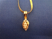 14k Gold Herringbone Necklace with Marquis Diamond Pendant