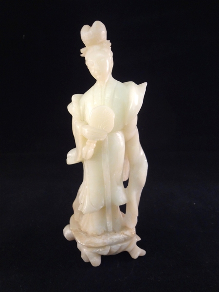 Light Green to White Jade Carved Figural Diety