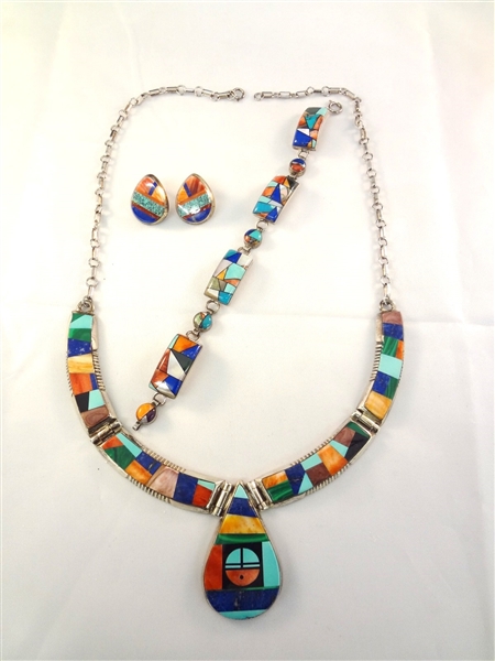Frank Yellowhorse Navajo Sterling Silver Turquoise Jewelry Suite