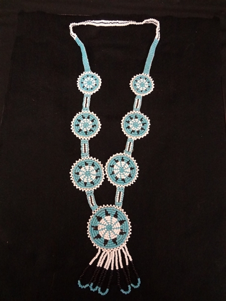 Leather Backed Beaded Native American Rosette Necklace