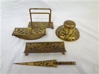 Brass Etched Desk Set