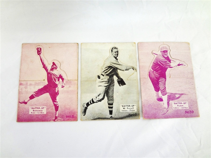 (3) 1934 Batter Up Baseball Cards: Kamm, Ferrell, Bottomly
