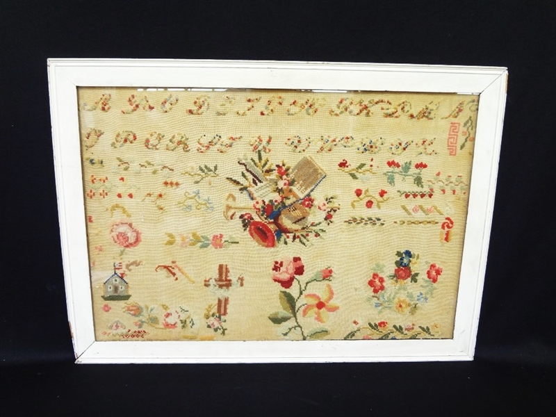 Early 20th Century Embroidered School Sampler Framed