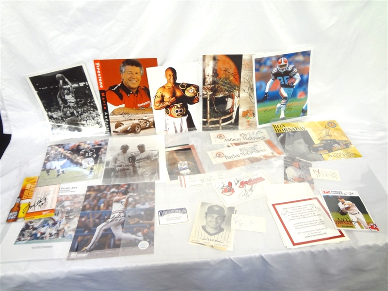 (23) Multi Sport Autographed Photos and Ephemera: Swann, Foreman, Andretti, Others