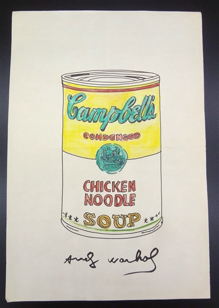 Andy Warhol Signed Campbells Chicken Soup Can Drawing