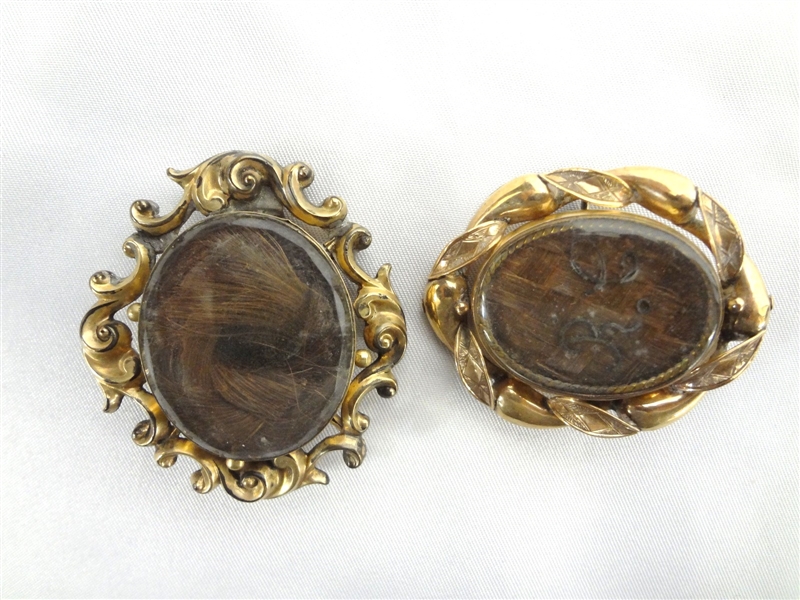 (2) Victorian Mourning Hair Brooches Gold Filled