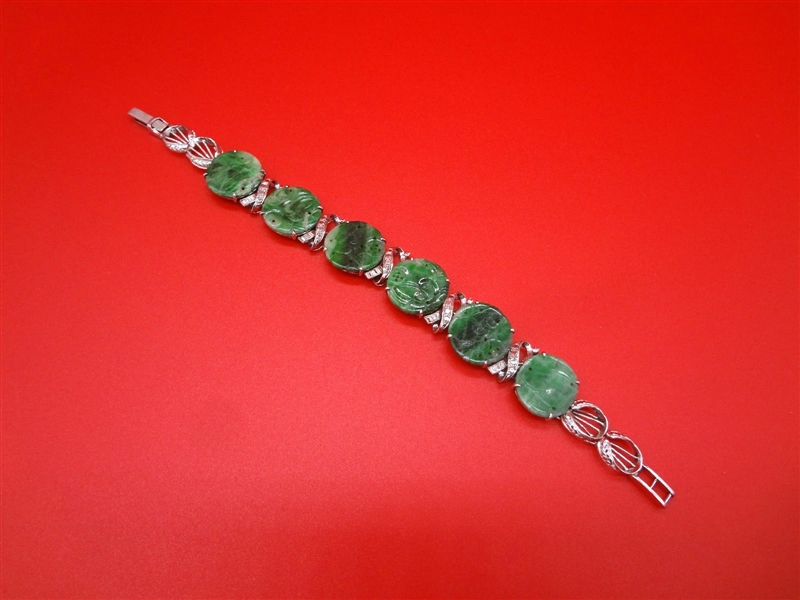 18k White Gold and Green Jade Bracelet