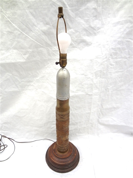 WWII U.S. Military Tramp Art Artillery Shell Lamp