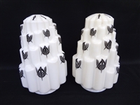 Pair of Skyscraper Milk Glass Tiered Lamp Shades Black Accent
