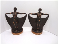 Art Nouveau Bronze Female Cape Bookends