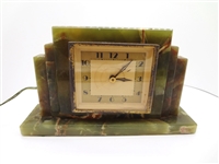 Whitehall Hammond Art Deco Tiered Green Marble Mantle Clock
