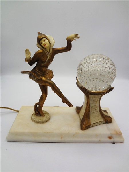 Art Deco J.B. Hirsch Gerdago Jester Harlequin Metal Ball Table Lamp