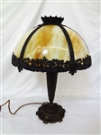 Six Panel Slag Glass Lamp Shade Attributed to Miller Metal Base