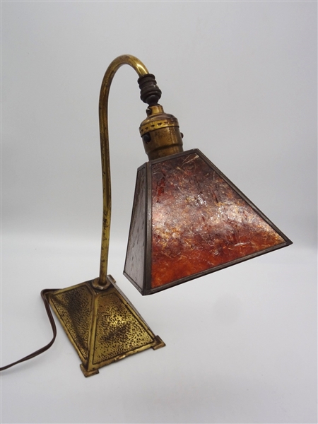 Mission Style Desk Lamp With Mica Shade Circa 1920-30s