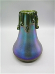 Blue Iridescent Kralik/Loetz Style Running Drip Vase