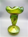 Iridescent Yellow Kralik/Loetz Style Flared Ruffled Vase