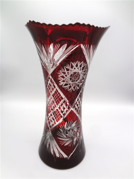 Oversize Cranberry Flash Cut Vase
