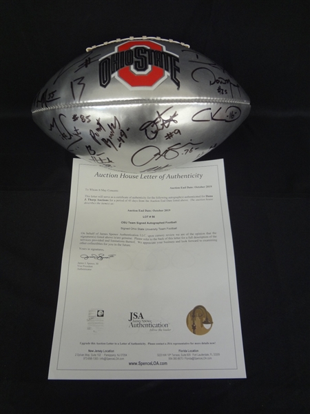 Silver Ohio State University Multi-Signed Football LOA from JSA
