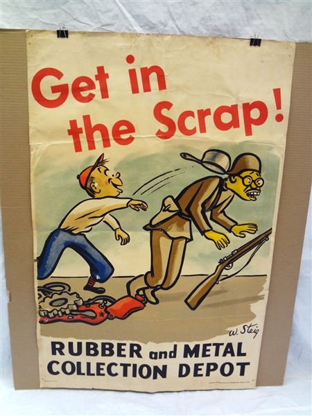 William Steig (1907-2003) 1942 Poster "Get in The Scrap" Rubber and Metal Collection Depot
