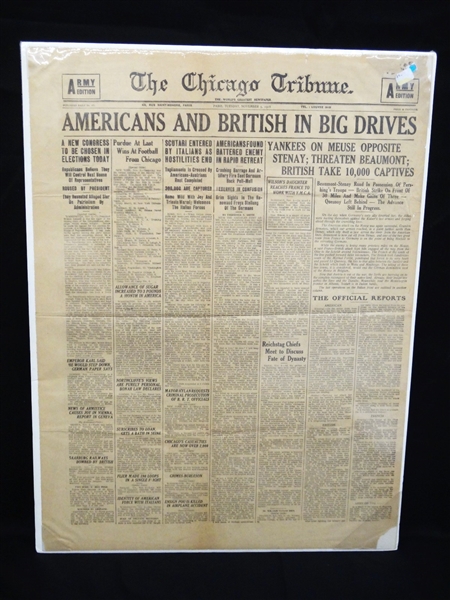 1918 Chicago Tribune Army Edition Newspaper "American and British in Big Drives"