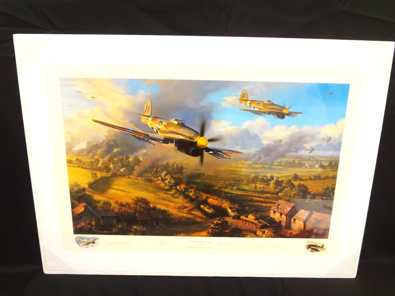 Nicholas Trudgian Lithograph "Typhoons at Falaise" Signed and Numbered by Artist and (5) Typhoon Pilots From Normandy