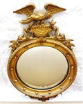 Round Federal Style Bulls Eye Mirror Eagle Crest, Gilded Wood