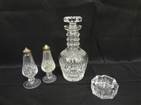Waterford Crystal Decanter, Ashtray and Salt & Pepper
