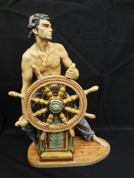 Oversize Lladro "Stormy Sea" Sailor at Ships Wheel