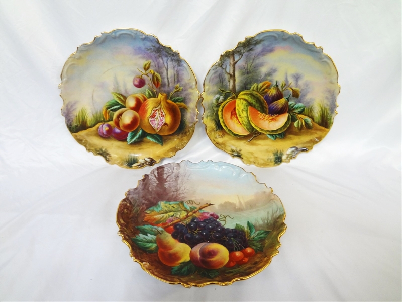 (3) Charles Thuillier Limoges Fruit Hand Painted Charger Plaques