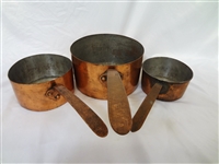 (3) Long Handle Hand Wrought Copper Pots