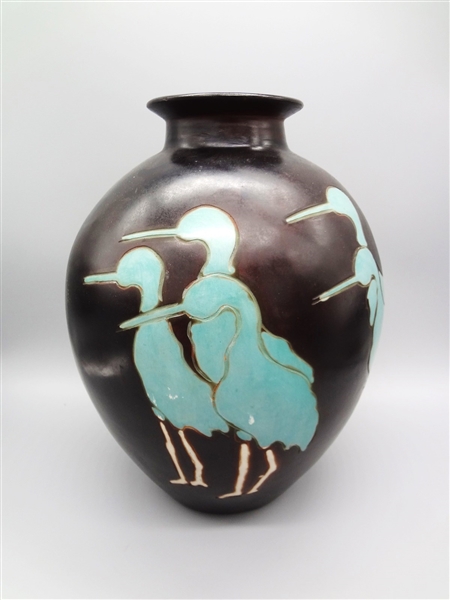 Manuel Adanaque Peruvian Terracotta Vase With Birds