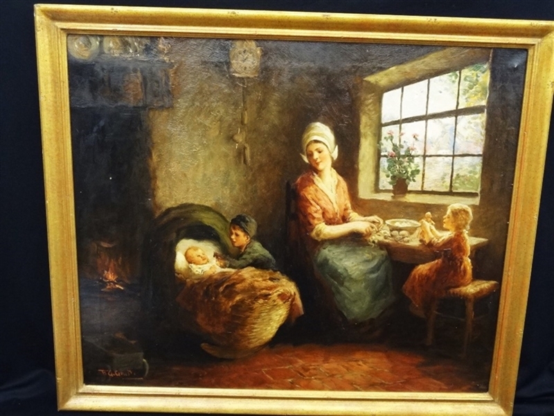 F.G. Grust (Dutch 1889-?) Original Oil on Canvas Mother and her Children
