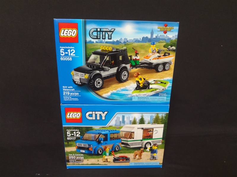 (2) LEGO Unopened Sets: 60117 Van & Caravan, 60058 SUV With Watercraft