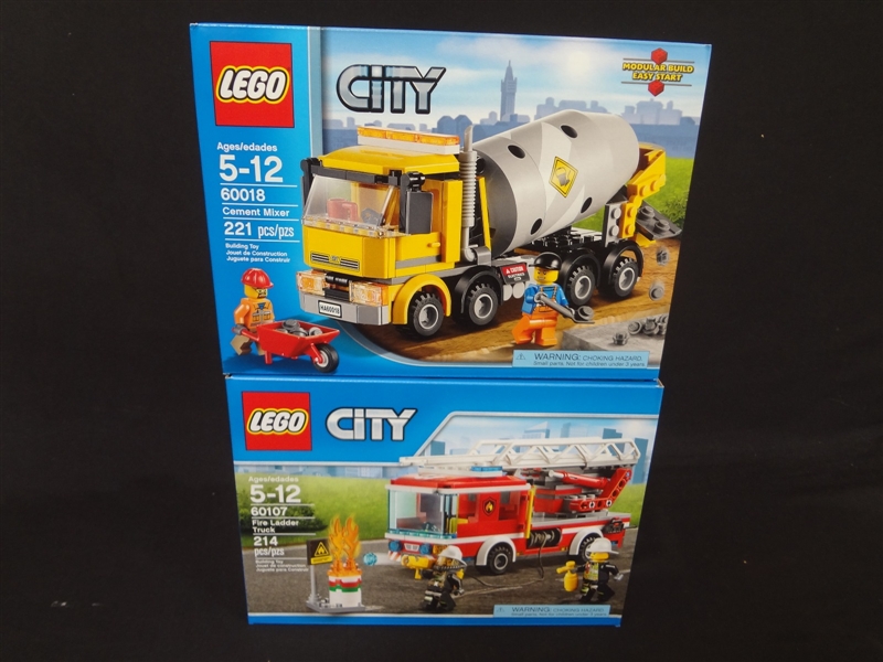 (2) LEGO Unopened Sets: 60107 Fire Ladder Truck, 60018 Cement Mixer