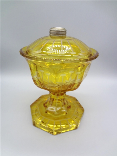 Amber/Yellow Cut to Clear Octagon Oil Lamp