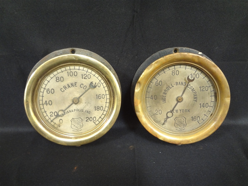 Pair of Brass Front Ashcroft Co. Steam Gauges