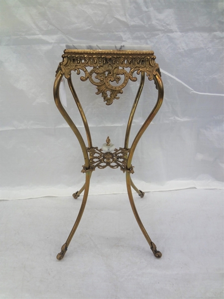 Victorian Brass and Marble Plant Stand